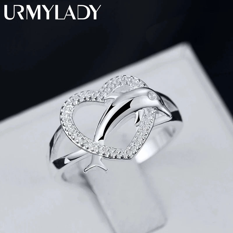 Anillos de corazón de delfines de amor fino de Plata de Ley 925 de alta calidad para mujeres, regalos para parejas, joy…