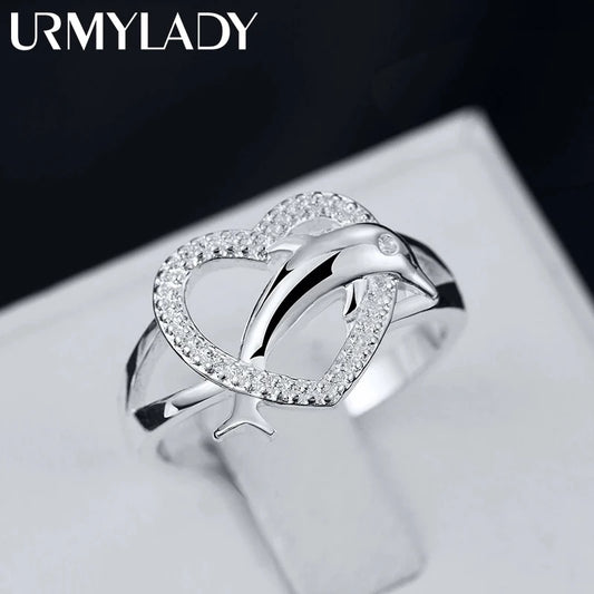 Anillos de corazón de delfines de amor fino de Plata de Ley 925 de alta calidad para mujeres, regalos para parejas, joy…