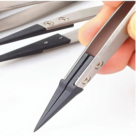 Pinzas de precisión ESD-Safe, puntas antiestáticas con metal resistente para reparación de electrónica y joyas.
