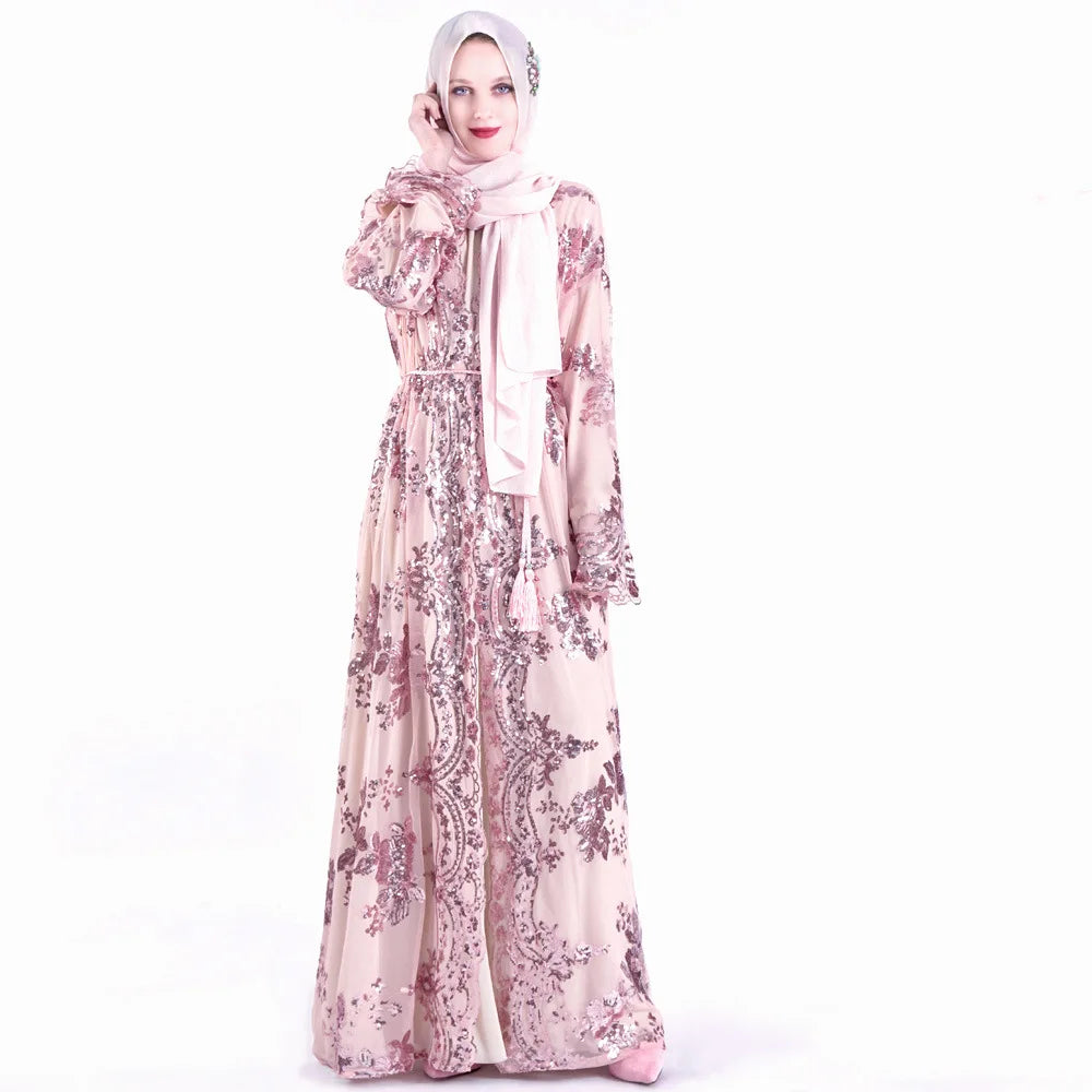 Abaya Women Muslim Dress 2023 Dubai O-neck Long Sleeve Printed Embroidery Turkey Muslim Dress Women Abaya 2 Piece Set Party