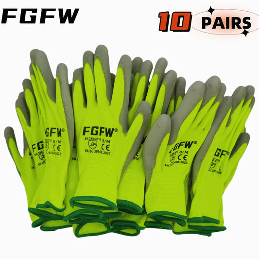 10 pares de guantes de trabajo recubiertos de PU: guantes de seguridad ligeros y duraderos con certificación EN 388/ISO…