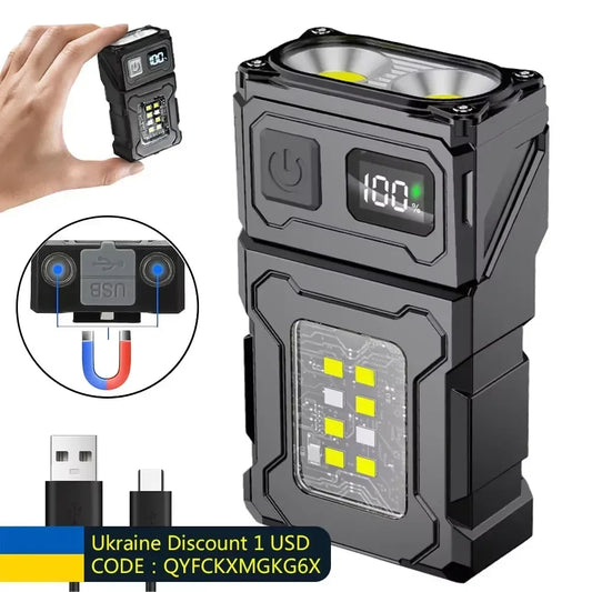 MINI linterna LED recargable por USB, linterna portátil con imán trasero, linterna de Camping superbrillante, luz de em…