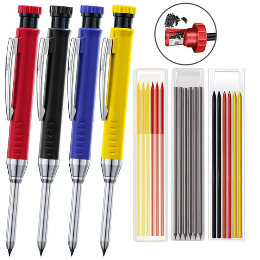 Lápiz mecánico de carpintero sólido con sacapuntas, herramientas de carpintería, 2,8mm, recarga de 3 colores, herramien…