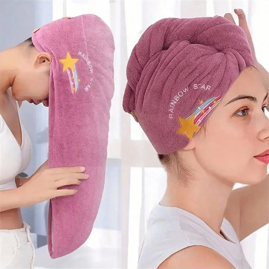 Gorro de secado de cabello estilo bordado, toalla de pelo gruesa de lana Coral para baño, gorro de ducha absorbente de…