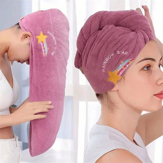 Gorro de secado de cabello estilo bordado, toalla de pelo gruesa de lana Coral para baño, gorro de ducha absorbente de…
