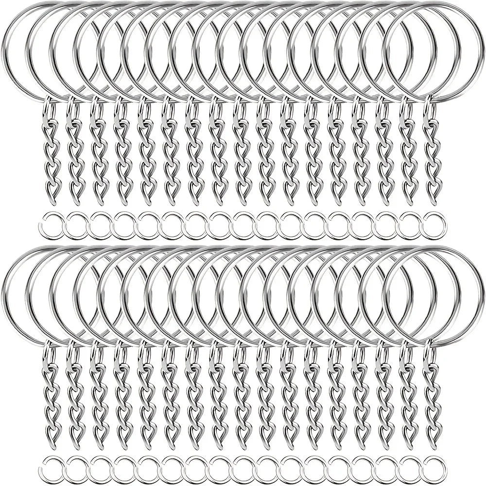 30 Uds llavero en blanco de Metal Chapado en plata llavero dividido con cadena hebillas de escalada mosquetón llavero a…