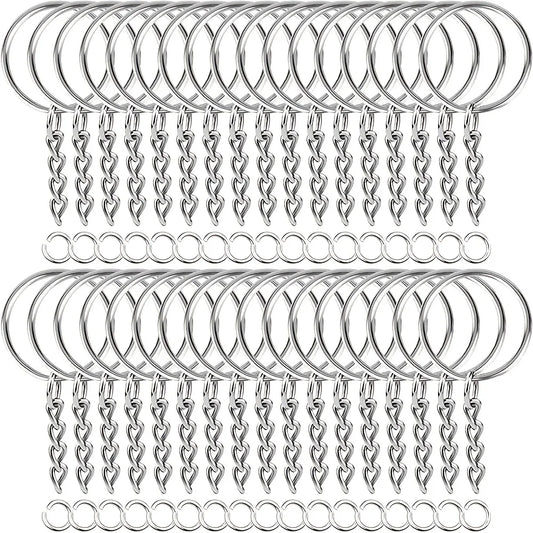 30 Uds llavero en blanco de Metal Chapado en plata llavero dividido con cadena hebillas de escalada mosquetón llavero a…