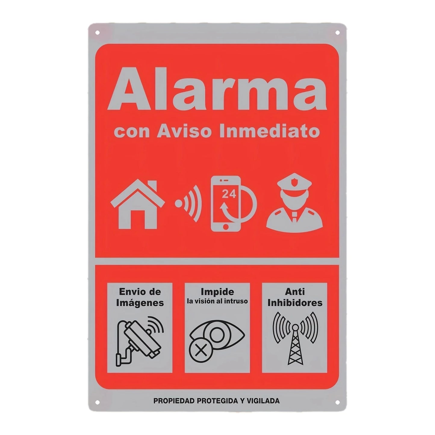 Señal de alarma de alerta instantánea, decoración de pared de hierro, rojo con iconos blancos, visión antiinstrusión, a…