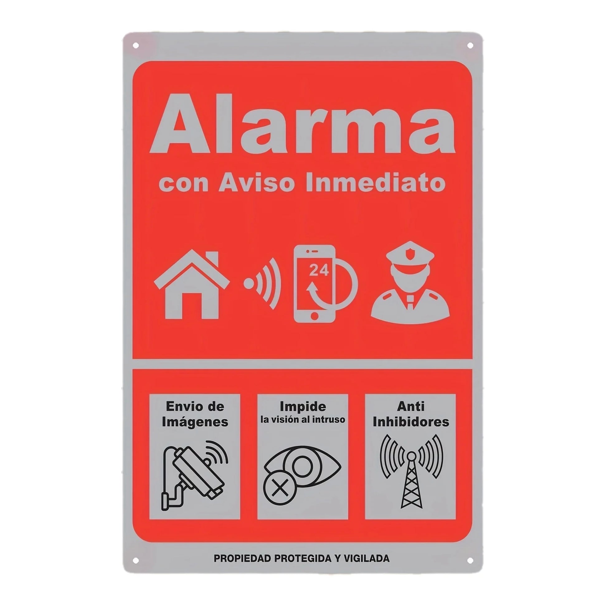 Señal de alarma de alerta instantánea, decoración de pared de hierro, rojo con iconos blancos, visión antiinstrusión, a…