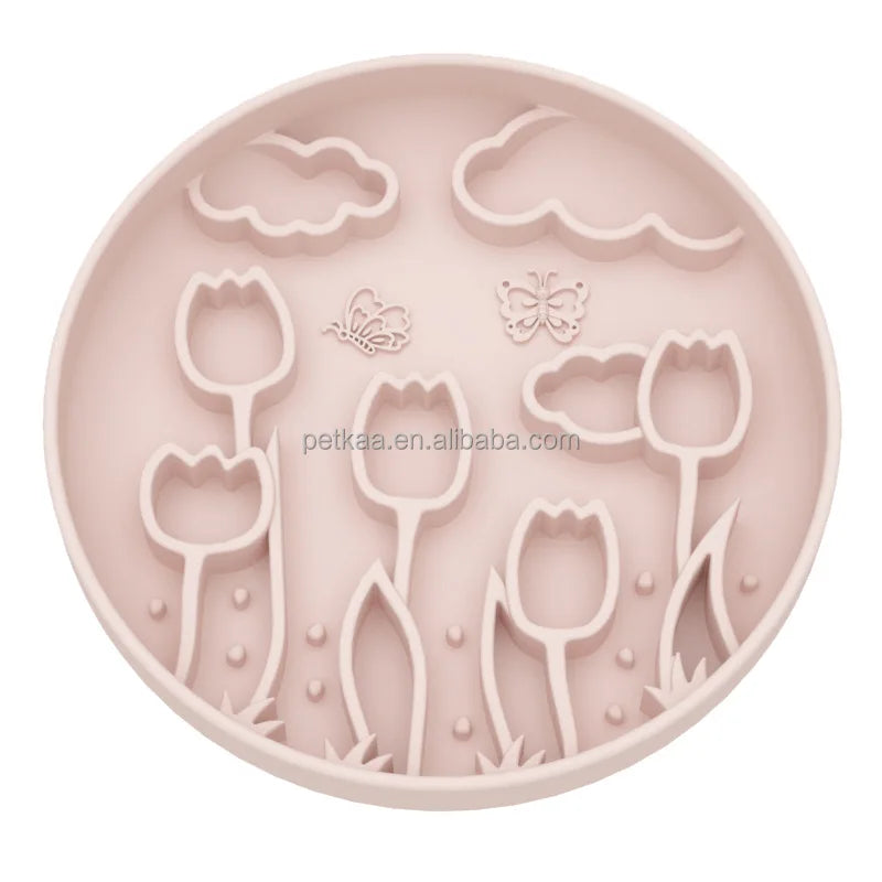 Luxury Durable Stylish Dog Food Dish Silicone Rounded Tulip Flower Design Multi-Color Slow Feeding for Pet Enrichment