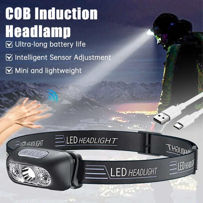 Linterna frontal de luz potente, linterna frontal portátil con Sensor LED, linterna frontal recargable por USB, lintern…