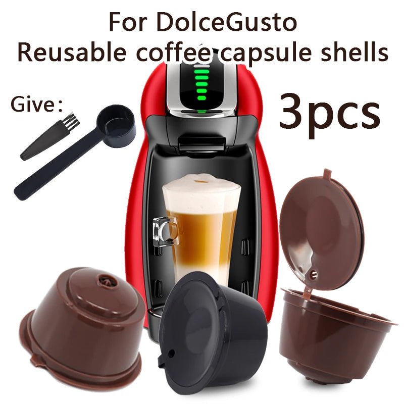 3 uds apto para Dolce Gusto taza de filtro de café filtros de cápsulas de café reutilizables con cepillo de cuchara