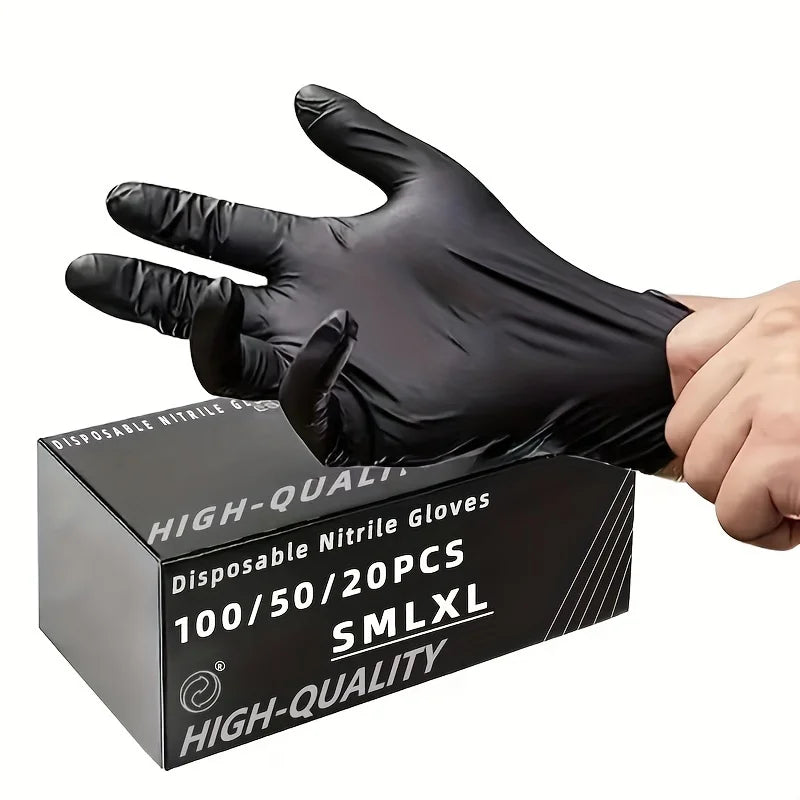 100/50/20 piezas guantes de nitrilo negros guantes desechables gruesos para limpiar peluquería guantes impermeables par…