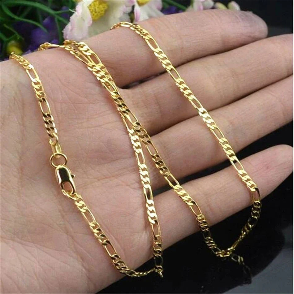 Exquisito collar de moda chapado en oro de 18 quilates para mujeres y hombres, tamaño 16-30 pulgadas, joyería, cadena F…