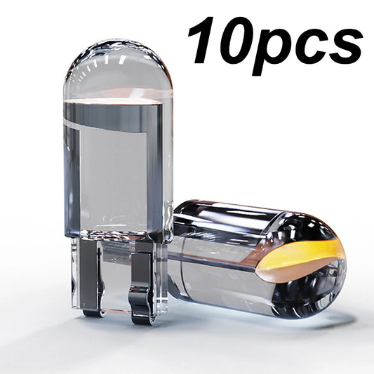 10X nuevo W5W LED T10 luces de coche COB piezas interiores de vidrio bombillas blanco hielo azul amarillo lámpara de ma…