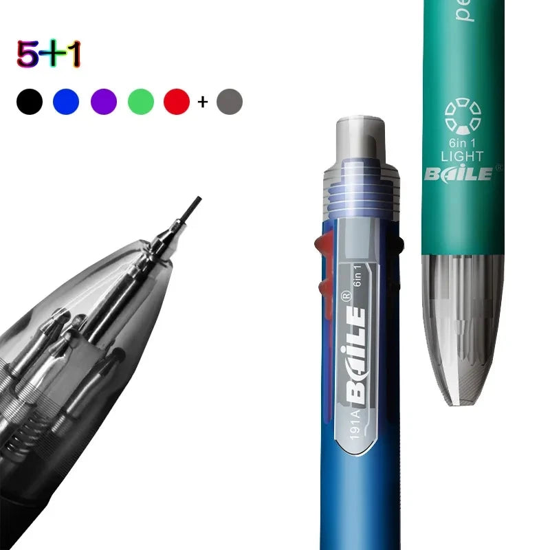 Bolígrafos multicolores 6 en 1, bolígrafo de 5 colores, 1 lápiz automático con borrador para escuela, materiales de esc…