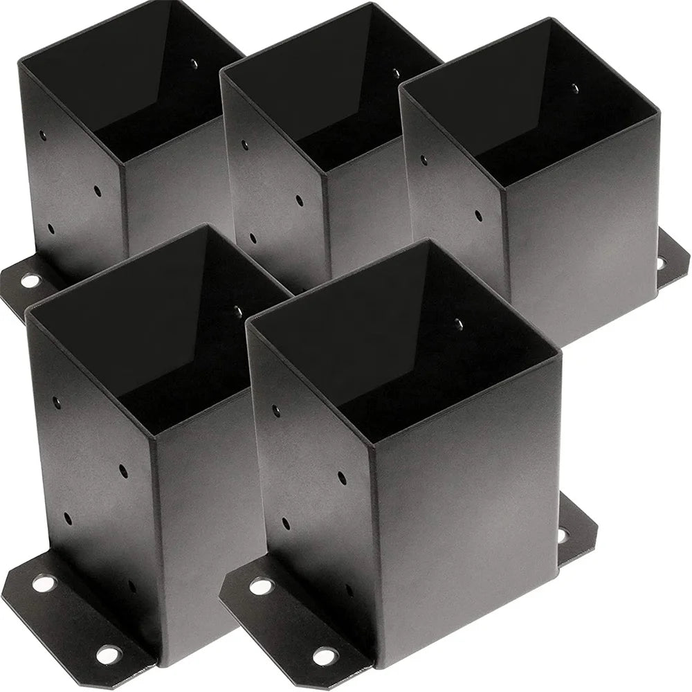 Iron Post Base Brackets Heavy Duty Powder Coated Post Anchor Matte Black Modern Pergola Pavilion Deck Railing Support