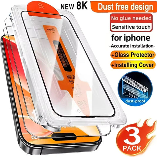 3 protectores de pantalla de vidrio templado HD para iPhone 17 16 Pro Max 15 14 11 12 13 mini instalación sin polvo a p…