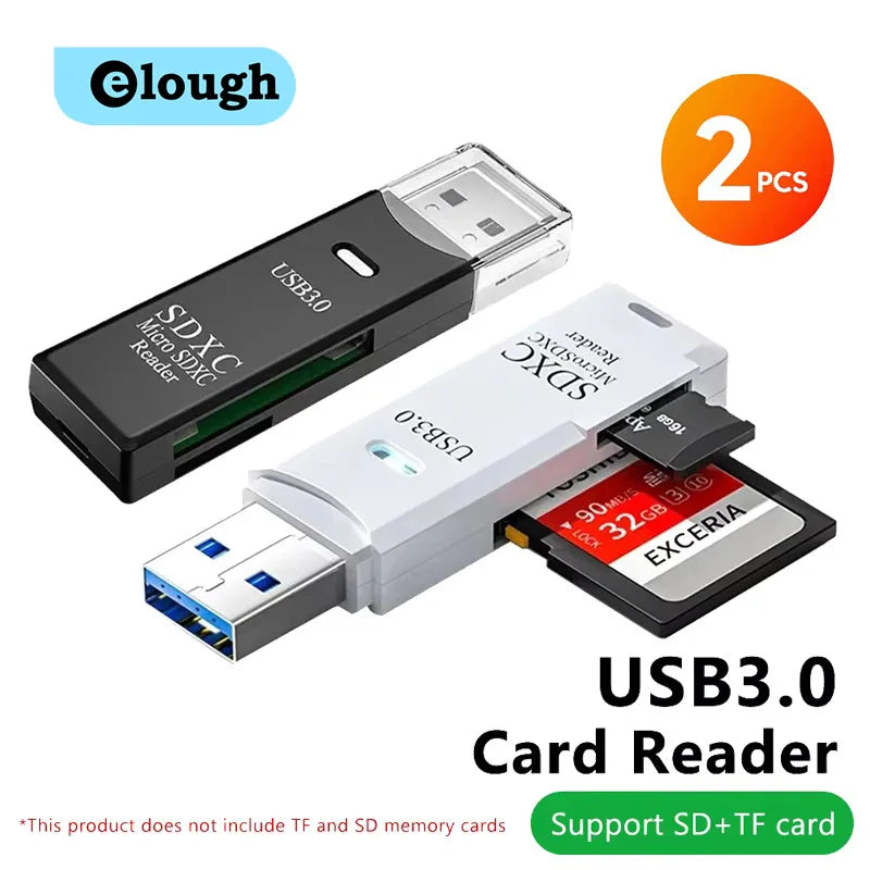 Lector de tarjetas USB3.0/2,0 2 en 1, USB3.0 a SD, lector de tarjetas de memoria TF, adaptador de lector de tarjetas US…