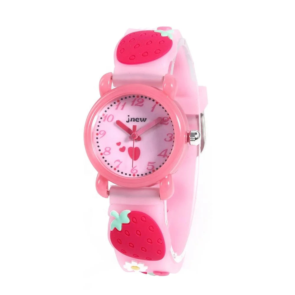 Pink Strawberry 3D Cartoon Analog Quartz Watch for Kids Sport & Fashion Watch for Children