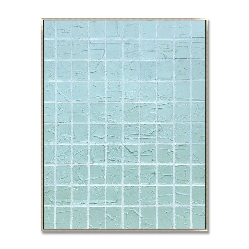Wabi-sab Decoracion De Interior Abstract Lake Blue Plaid Pure Hand-painted Oil Painting Wall Arts