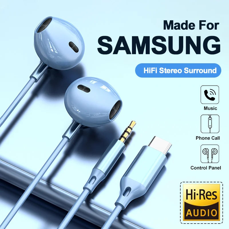 Audífonos Intrauditivos con Cable USB Tipo C de 3.5mm, Sonido Envolvente HiFi, con Control por Cable, para Samsung Gala…