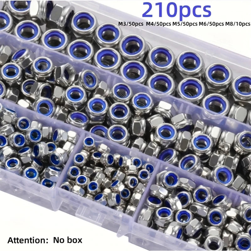 210/150 Piezas de Tuercas de Seguridad Hexagonales de Acero Inoxidable, Antideslizantes y Autoblocantes, Surtido M3-M8/…