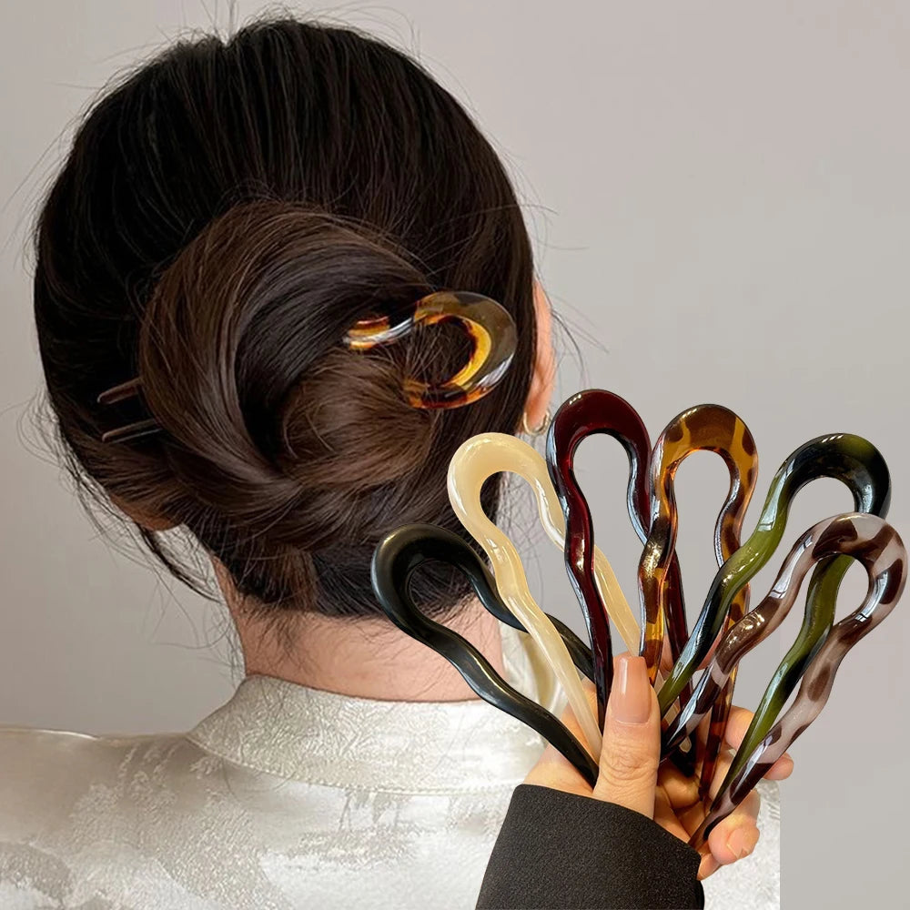 Horquilla para el cabello en forma de U, horquilla acrílica de acetato de carey a la moda, tocado geométrico, palillos…