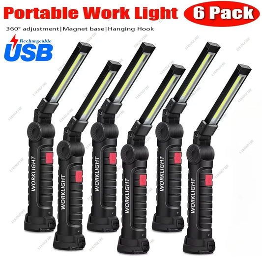 Luz de trabajo LED COB portátil, linterna LED recargable por USB, lámpara de inspección con gancho magnético, Banco de…