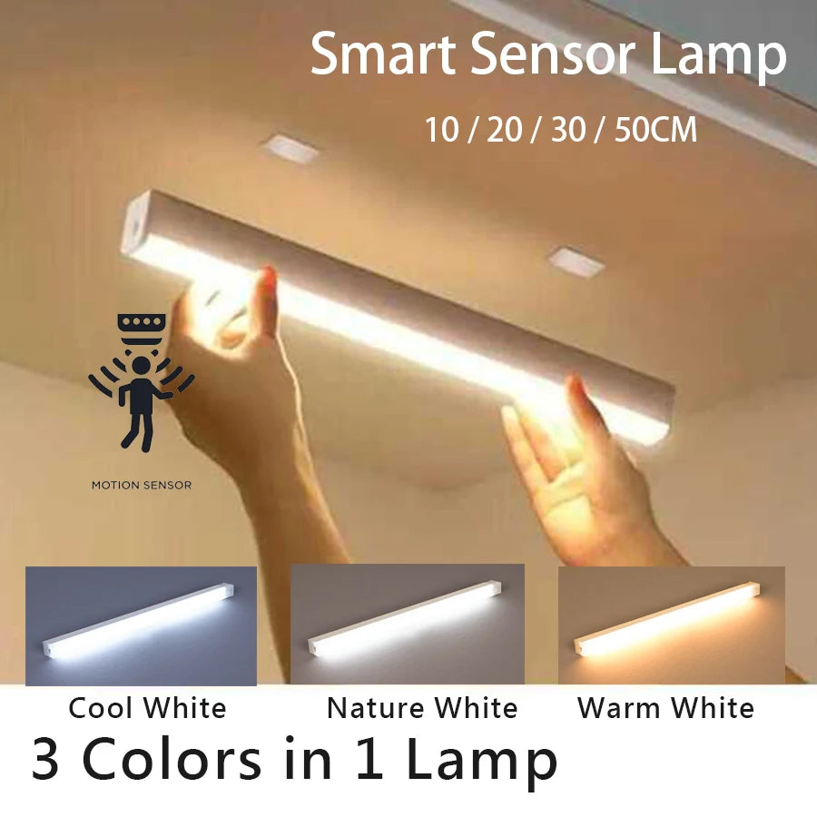 Barra de luz LED con Sensor de movimiento recargable por USB, luz nocturna de inducción, lámpara magnética inalámbrica…