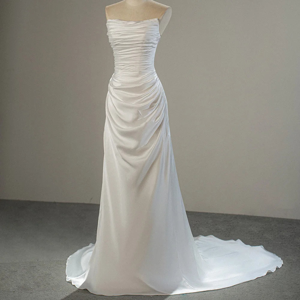Jancember SFY228 Elegant Satin Ruched Slim Mermaid Wedding Dresses for Women