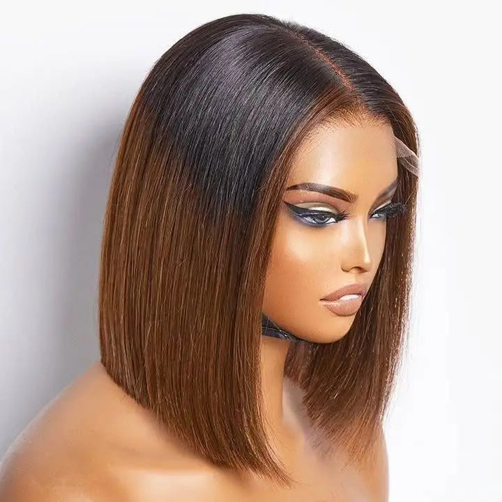 8-14 Inch Brazilian 4x4/2x6 Closure Short Bob Wig with Transparent HD Lace Black Women's Human Hair Color