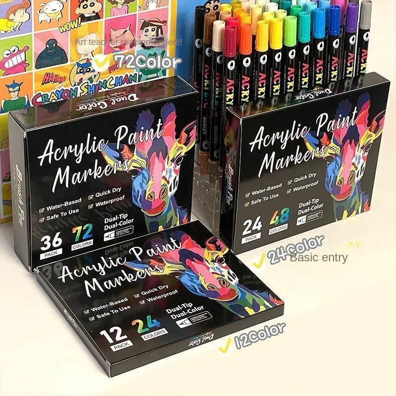 Rotuladores de pintura acrílica de 48 colores para uso artístico profesional, bolígrafos finos y con punta de doble pun…