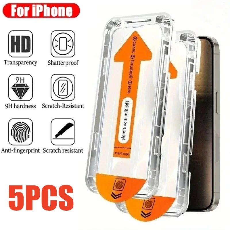 Protector de pantalla Ultra HD 8K sin polvo, 5 uds., para iPhone 17 16 15 14 13 12 11 Pro Max 16e Plus 17, caja de fáci…