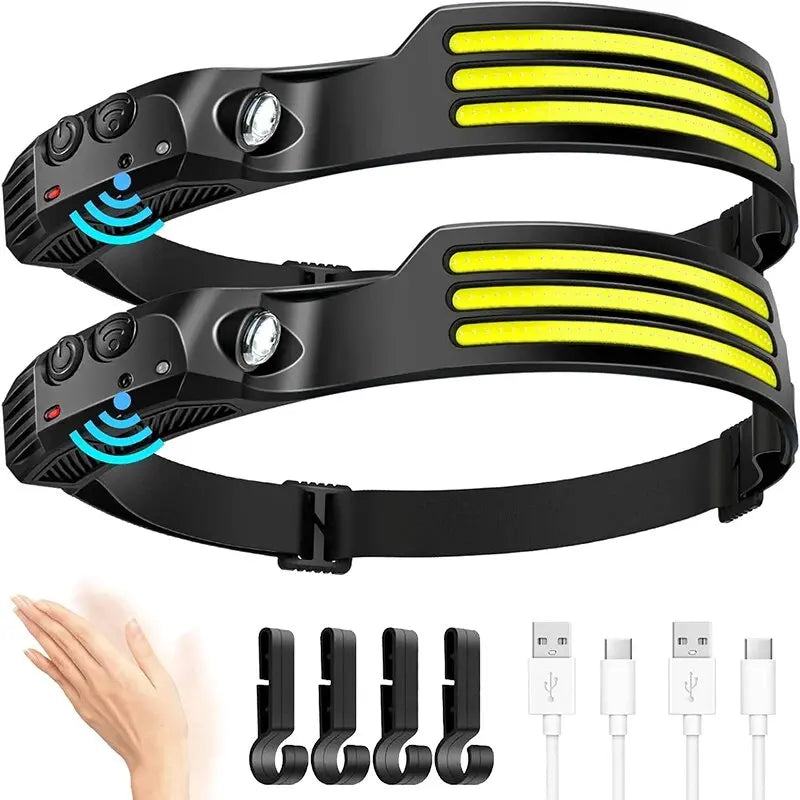 Linterna frontal LED COB para exteriores, linterna frontal de inducción con batería integrada, recargable por USB, Sens…