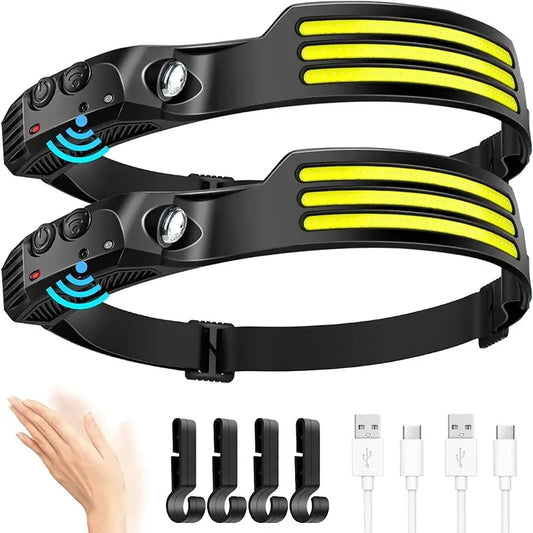 Linterna frontal LED COB para exteriores, linterna frontal de inducción con batería integrada, recargable por USB, Sens…