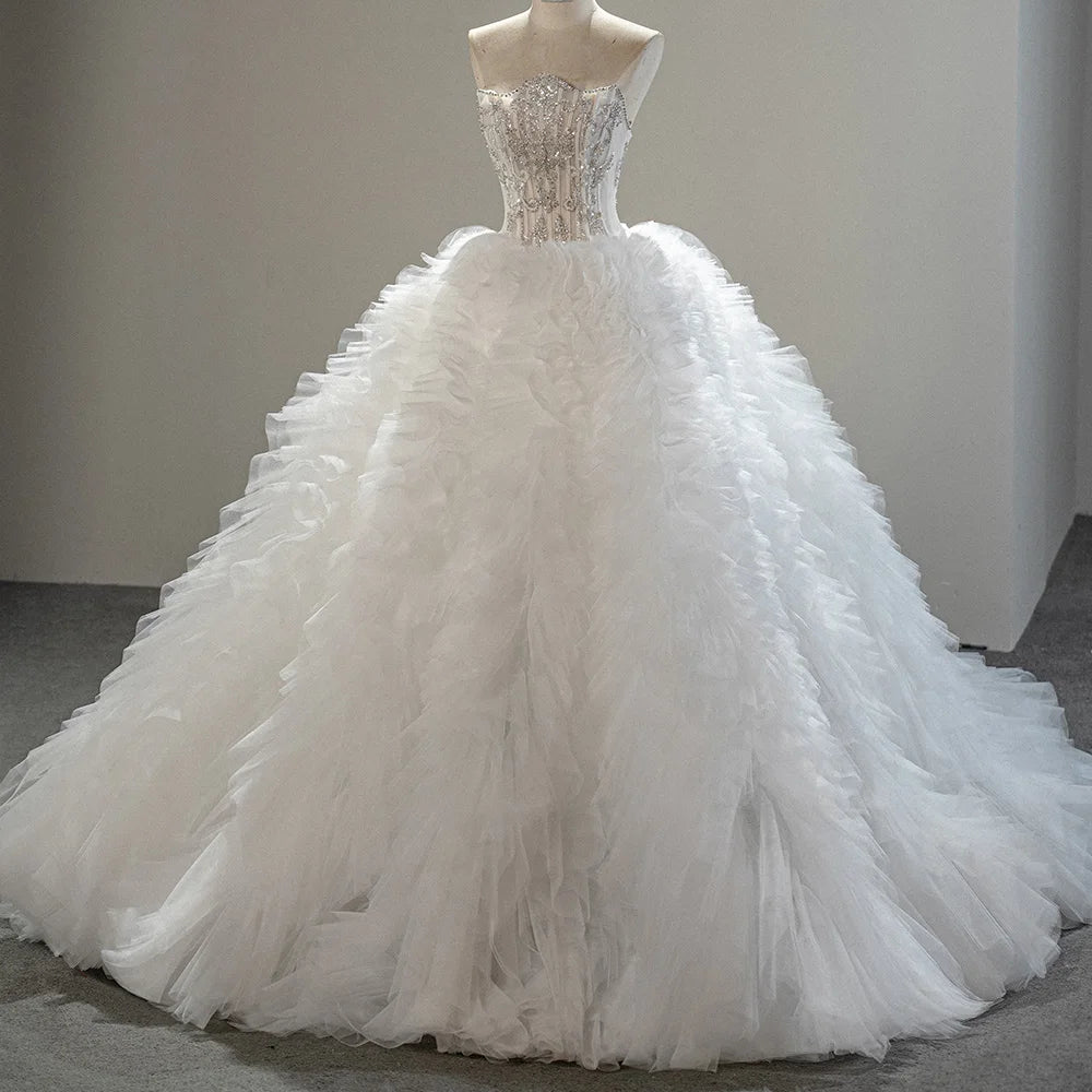 Jancember SFY219 Luxury Strapless Empire Ruched Puffy Women's Wedding Dresses