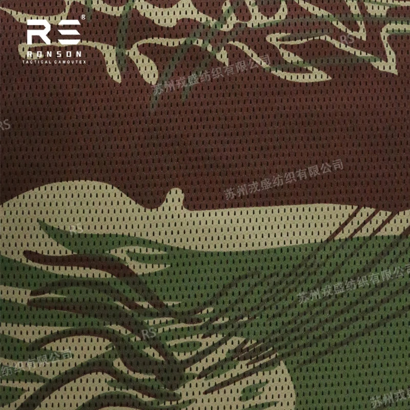 Rhodesian Camouflage 120gsm Double Sided Printed Polyester Mesh Fabric Lightweight Anti-Static Organic Warp Knitted for Bag