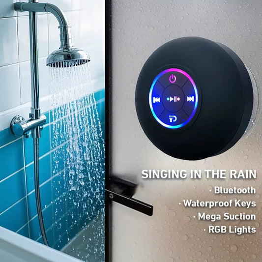 Altavoz portátil inalámbrico con Bluetooth, luz LED IPX4, resistente al agua, para exteriores, baño, ventosa grande, ca…