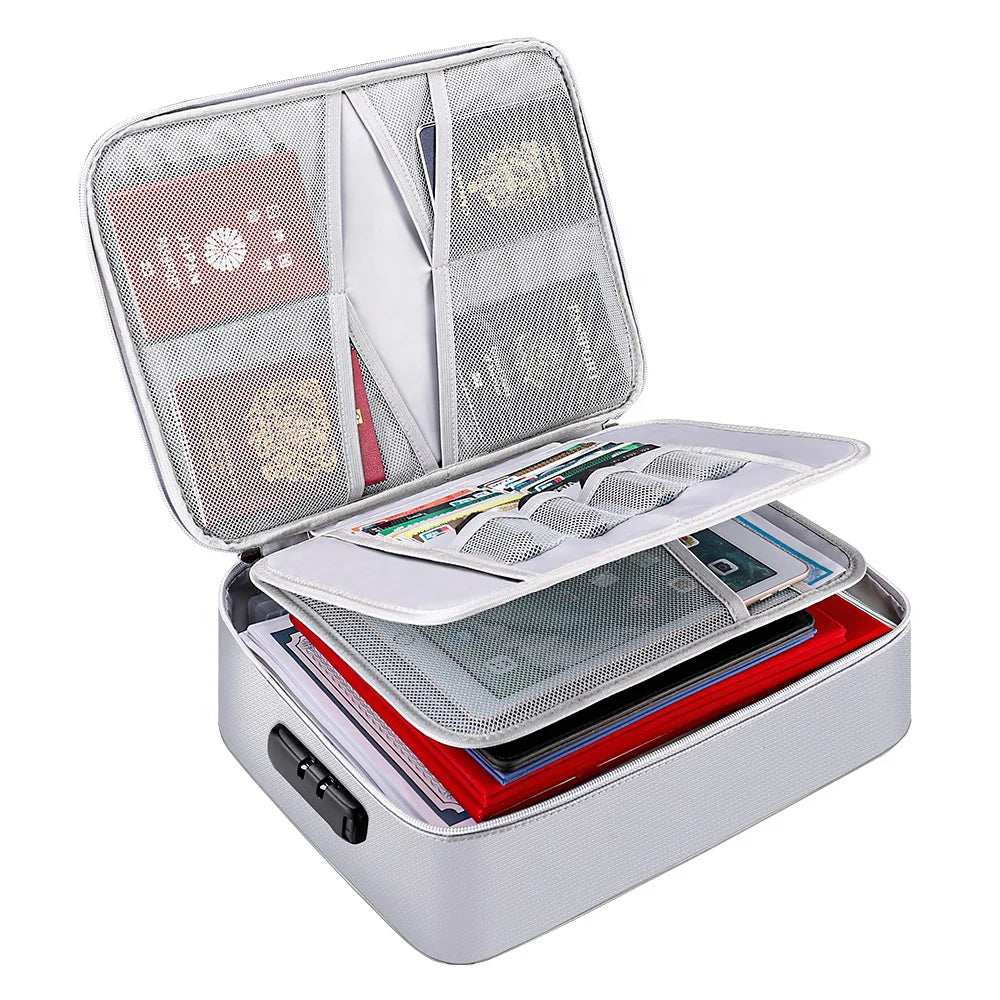 YIHUAXING Fireproof Portable Document Organizer Bag Multi-Layer File Storage Lock for Important Passport & Certificate