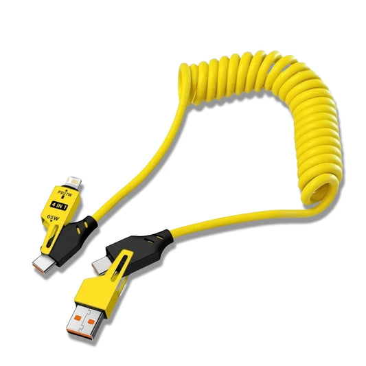 Cable de datos corto con resorte 4 en 1, 65W, 6A, USB tipo C, cargador rápido telescópico con resorte, Cable USB con re…