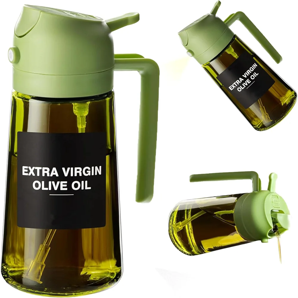 Rociador de Aceite de 470 ml para Cocinar, Dispensador de Aceite de Oliva 2 en 1 y Botella de Aceite con Etiquetas, Bot…