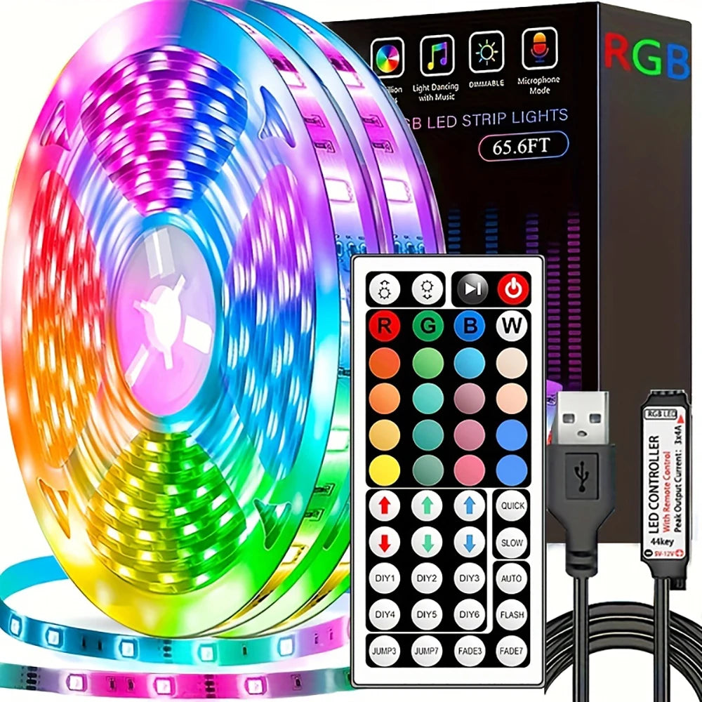 Tira de luces Led con Control remoto de 44 teclas, 1m, 5m, 10m, 20m, cinta RGB, pared Led para habitación, hogar, dormi…