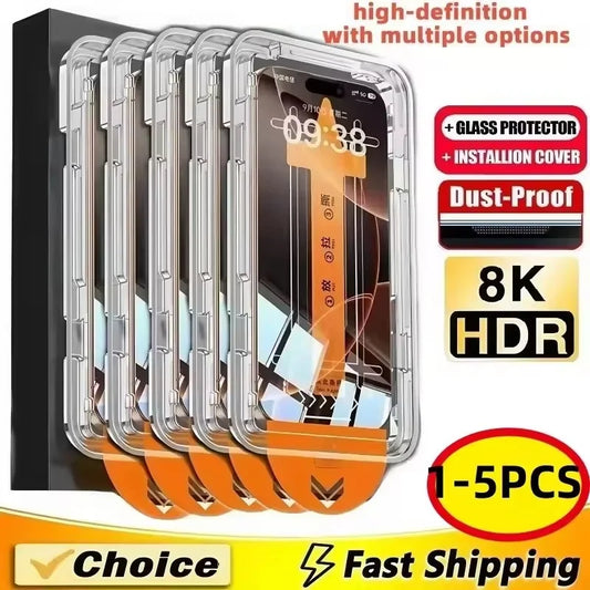 1-5 uds Protector de pantalla de fácil instalación sin polvo para iPhone 17 16 15 14 11 13 12 15 16 Pro Max Mini XS X X…