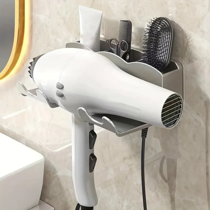 Estante de almacenamiento para secador de pelo, soporte montado en la pared para baño no perforado, almacenamiento de c…