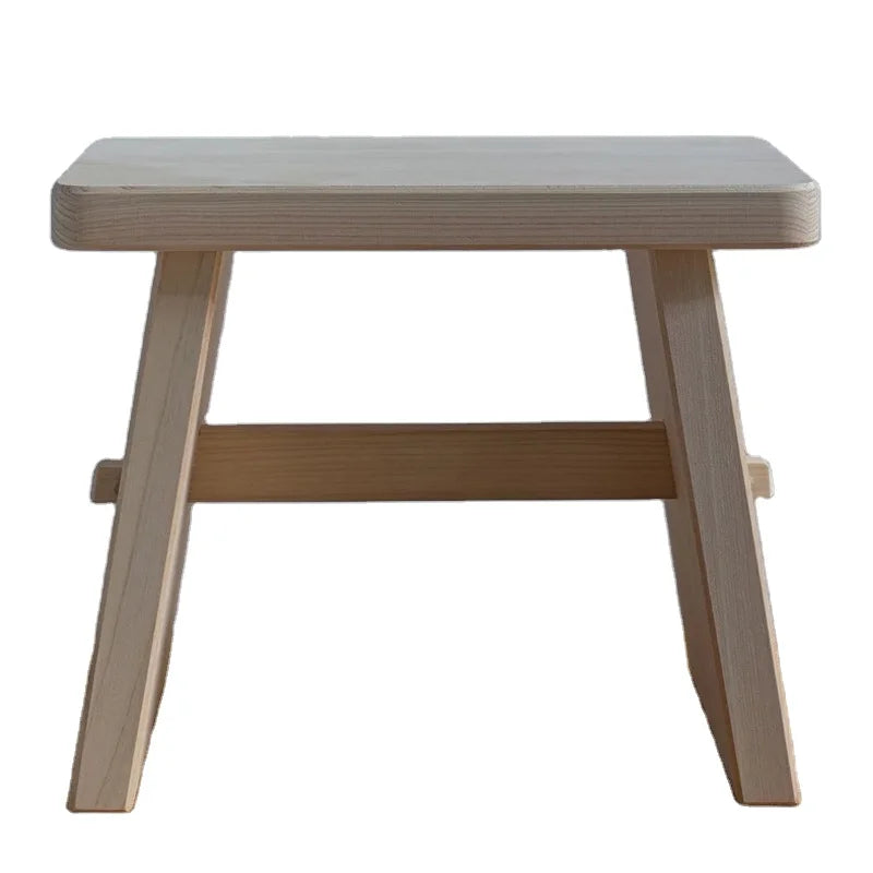 Unfinished Pine Wood Foot Stool Japanese Style Shower & Bath Step Chair with Display Stand for Kids & Household Use