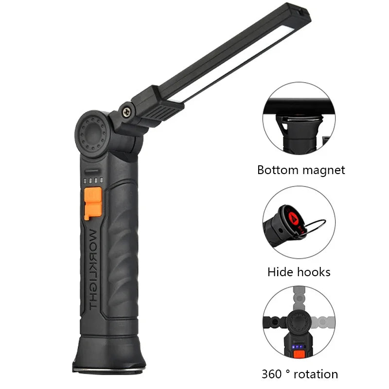 Linterna LED COB portátil, recargable por USB Luz de trabajo, lámpara colgante magnética con batería integrada, lintern…