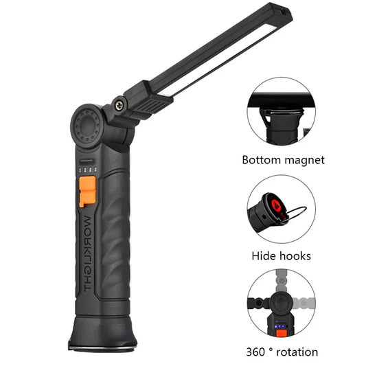 Linterna LED COB portátil, recargable por USB Luz de trabajo, lámpara colgante magnética con batería integrada, lintern…
