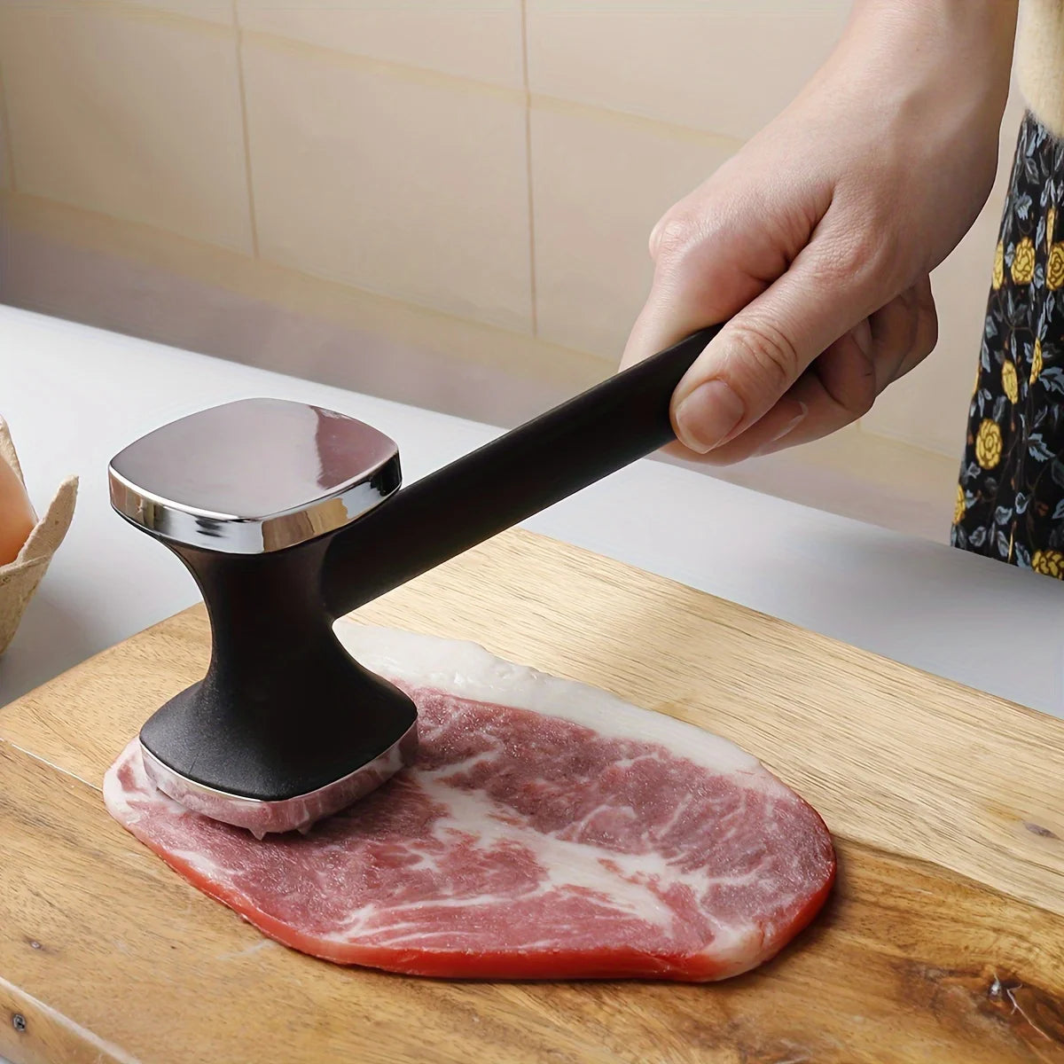 Martillo ablandador de carne de cocina resistente con agarre de goma, cabezal de acero inoxidable para batir y ablandar…
