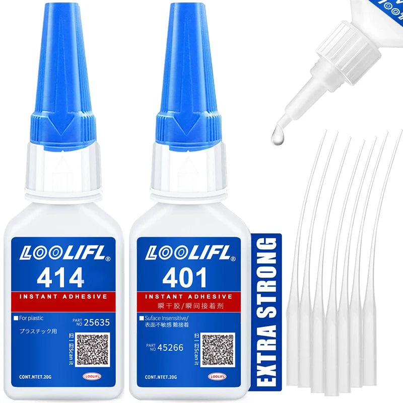 LOOLIFL 20ml 401/406 instantáneo fuerte súper pegamento universal superpegamento poderoso instantáneo para resina cerám…